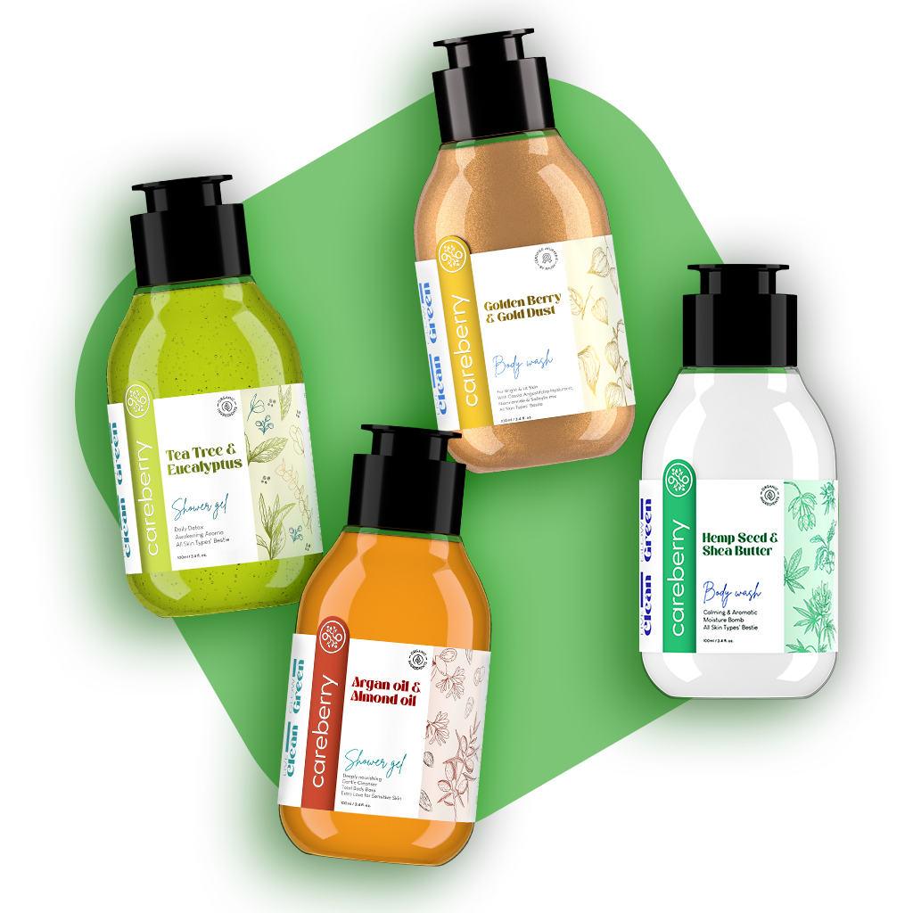 Radiant Skin Revival: Luxe Body Wash Combo - Hemp Seed, Tea Tree & Eucalyptus, Argan & Almond, Golden Berry & Gold Dust (100ml each)