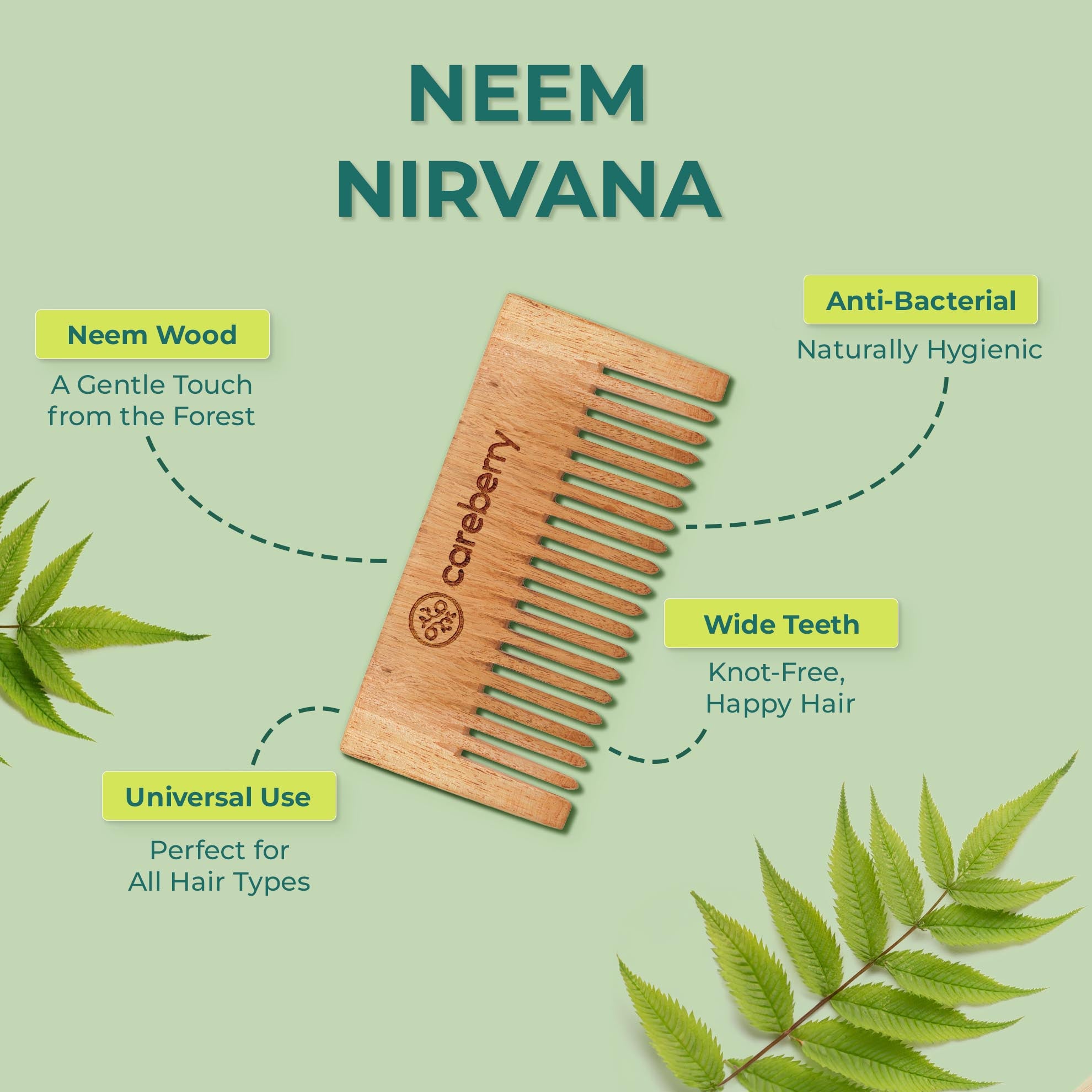 Natural neem wood comb