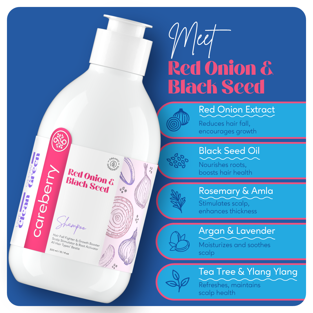 Red Onion & Black Seed Hair Care Duo | Shampoo & Oil Combo for Hair Growth | 300ml Shampoo + 200ml Oil
