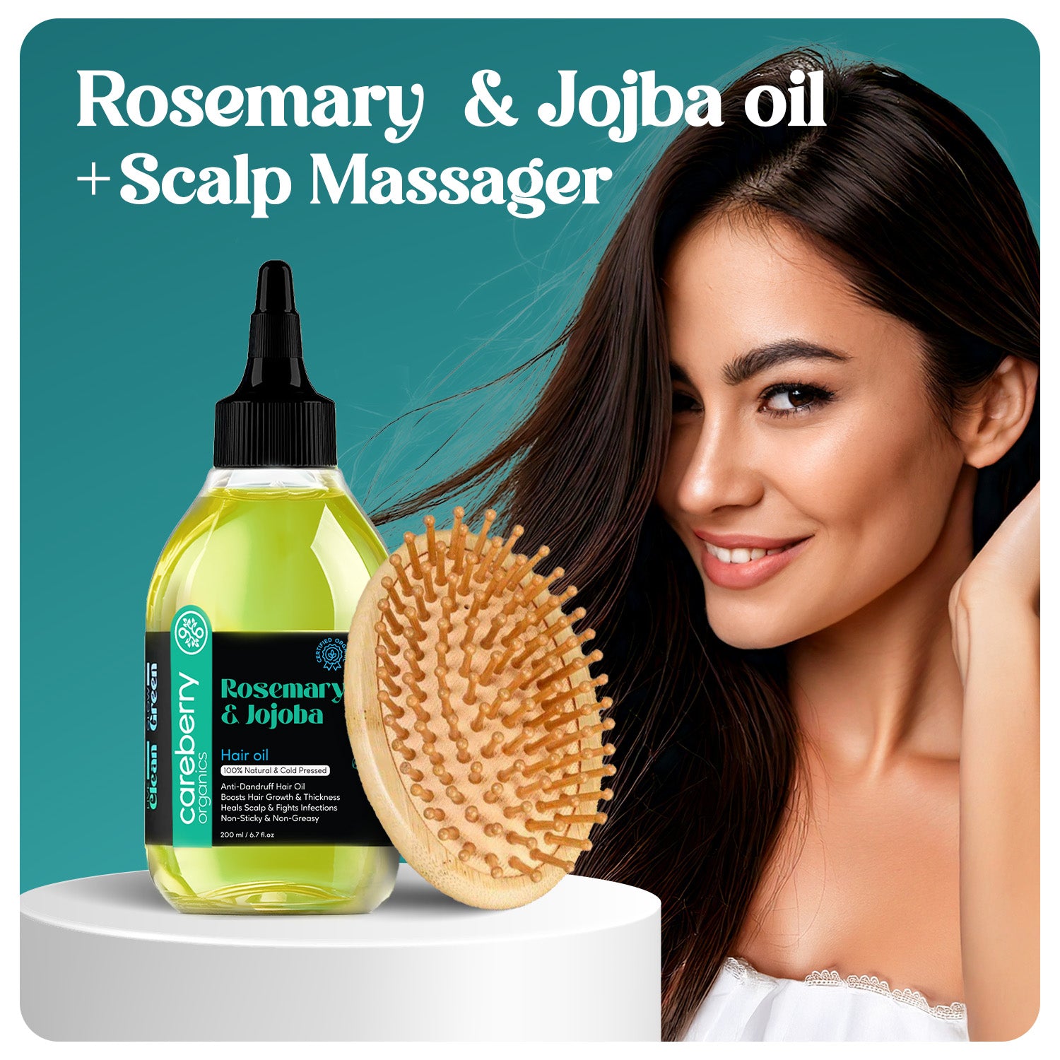 Organic Rosemary and Jojoba hair oil with scalp massager