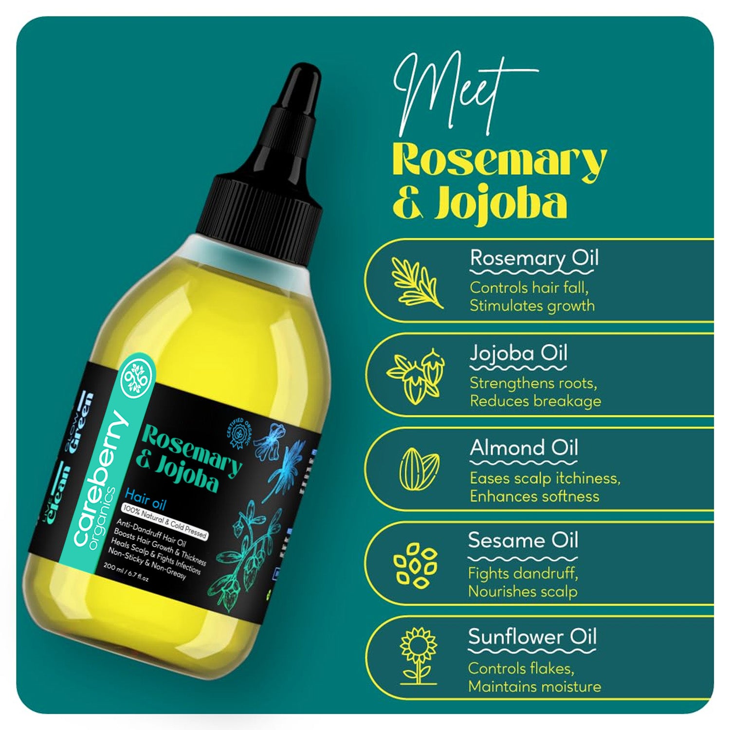 Organic Hair Care Set of 3: Red Onion & Black Seed, Rosemary & Jojoba, Castor Oil (200ml Each)