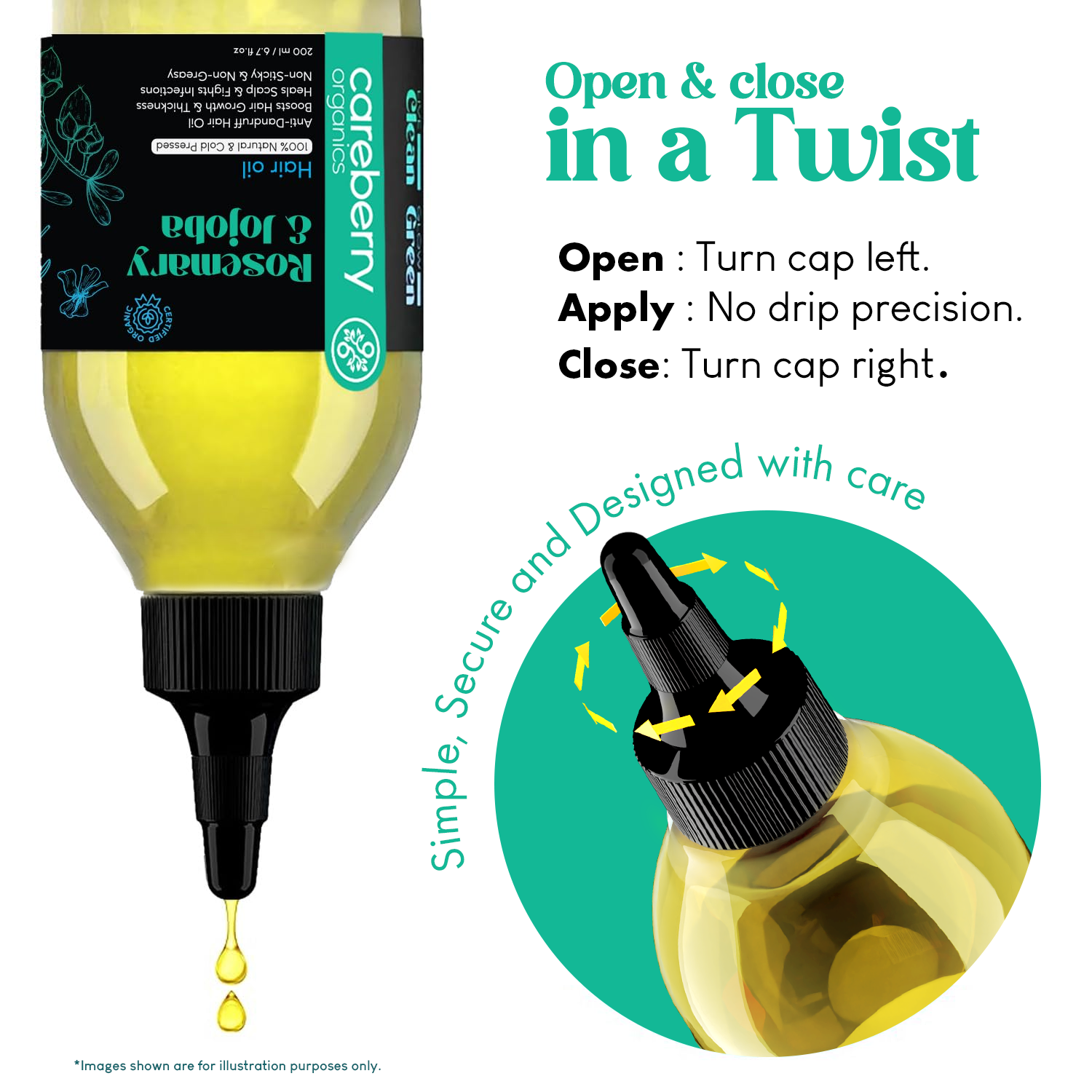 Simple and secure designed by careberry hair oils bottle with twist cap for easy use oils for careberry