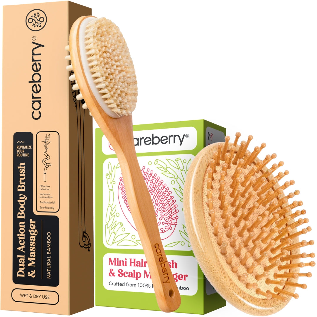 Careberry Body Brush & Bamboo Scalp Massager Combo
